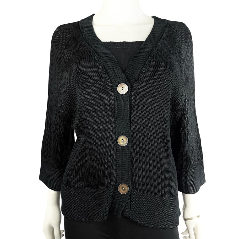Jones New York Collection Black V-neck‎ Cardigan Sweater Womens Size XL